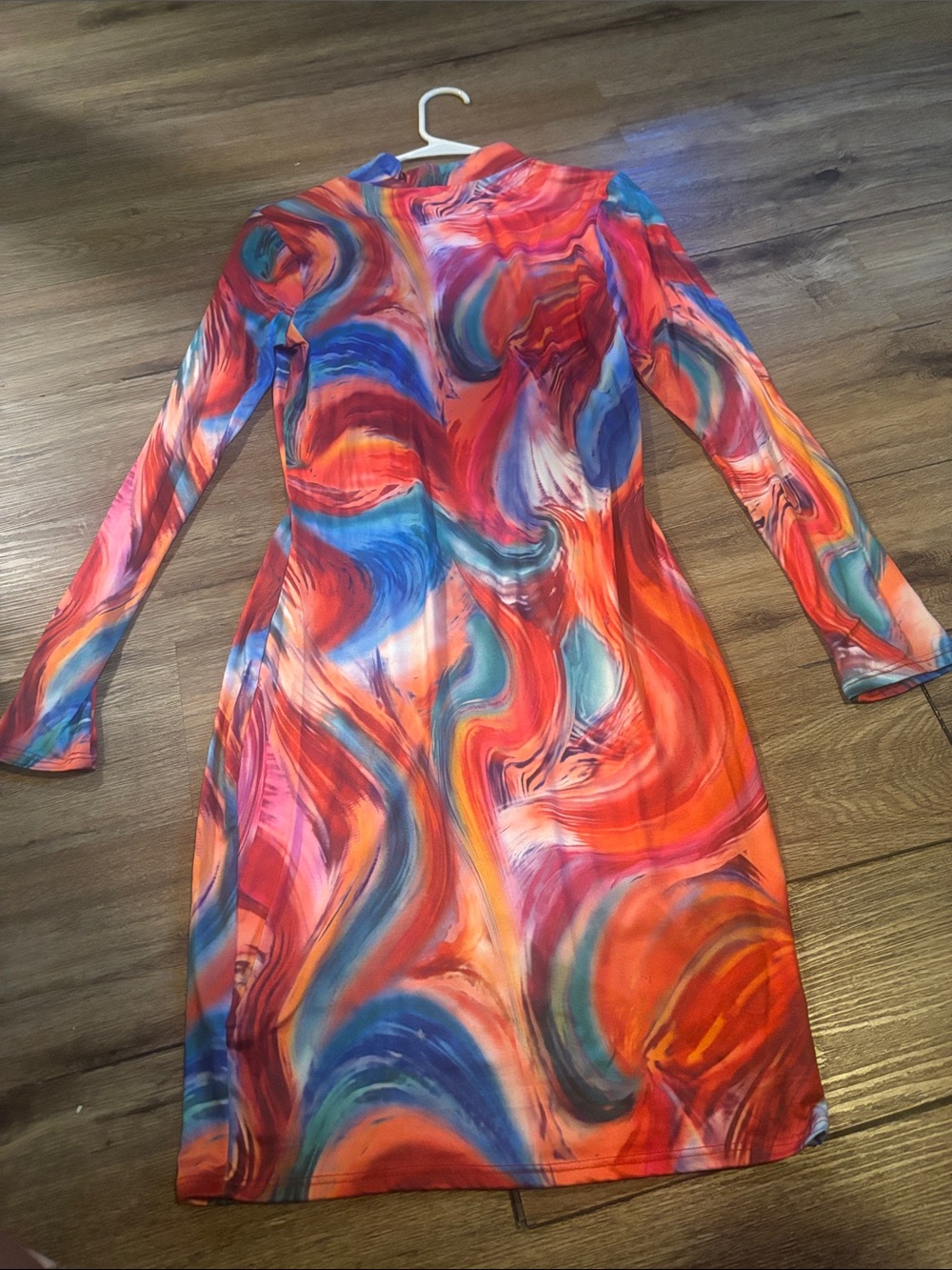 Vibrant Multicolor Swirl Long Sleeve Dress